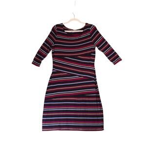 Wardrobe Bandage Dress Womens Medium Blue Striped 3/4 Sleeve Stretch Knit